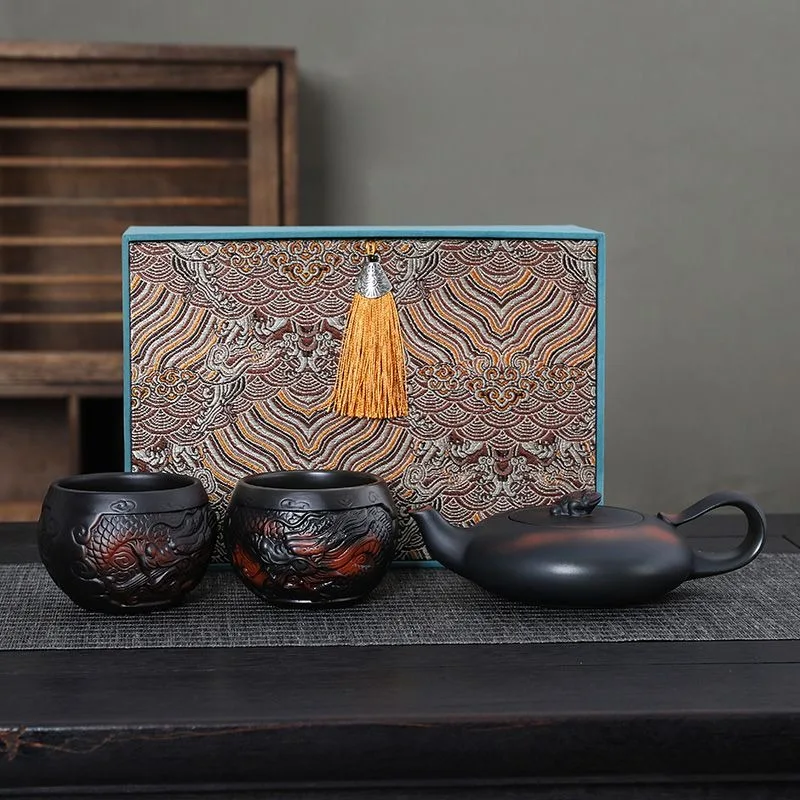 

Purple Clay Teapot Pure Handmade Famous Teapot Tea Set Retro Large Capacity All Handmade Golden Toad and Phoenix Singing Teapot