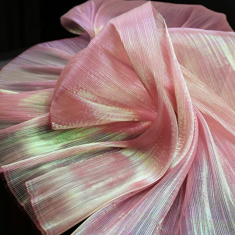 Pleated Organza Fabric For Sewing Girls Skirt Dress Handicraft Clothing DIY Supplies Texture Cloth 1m (Straightened Length)