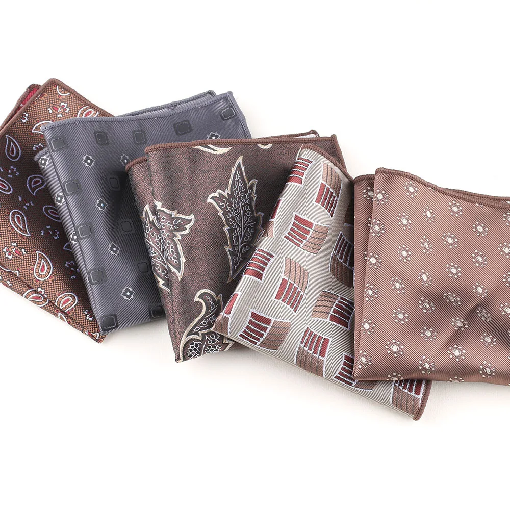 New 24cm Small Pocket Square For Men Formal Business Green Brown Striped Handkerchief Wedding Groom Tuxedo Accessories Hanky