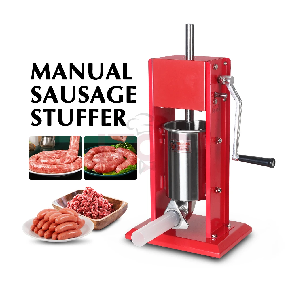 ITOP ST-3 3L Manual Meat Sausage Stuffer Stainless Steel Filler with 4 Nozzles Sausage Making Machine Meat Processor