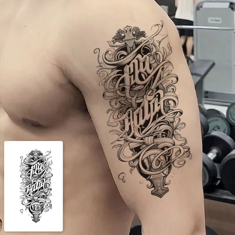 Kursive englische Buchstaben wasserdichtes temporäres Tattoo für Arm, langlebiges, realistisches gefälschtes Tattoo für Männer und Frauen