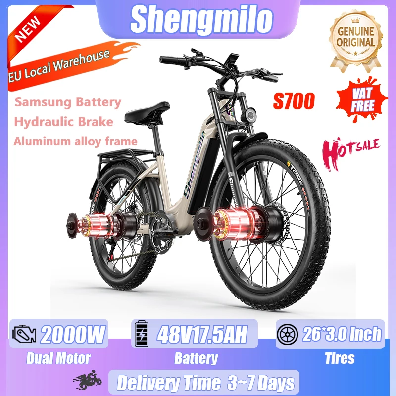 Shengmilo S700 Mountain E-Bike 2000W Doppelmotor 48V17.5AH Akku Hydraulische Bremse 26*3.0 Zoll Reifen Geschwindigkeit 50km/h Elektrofahrrad