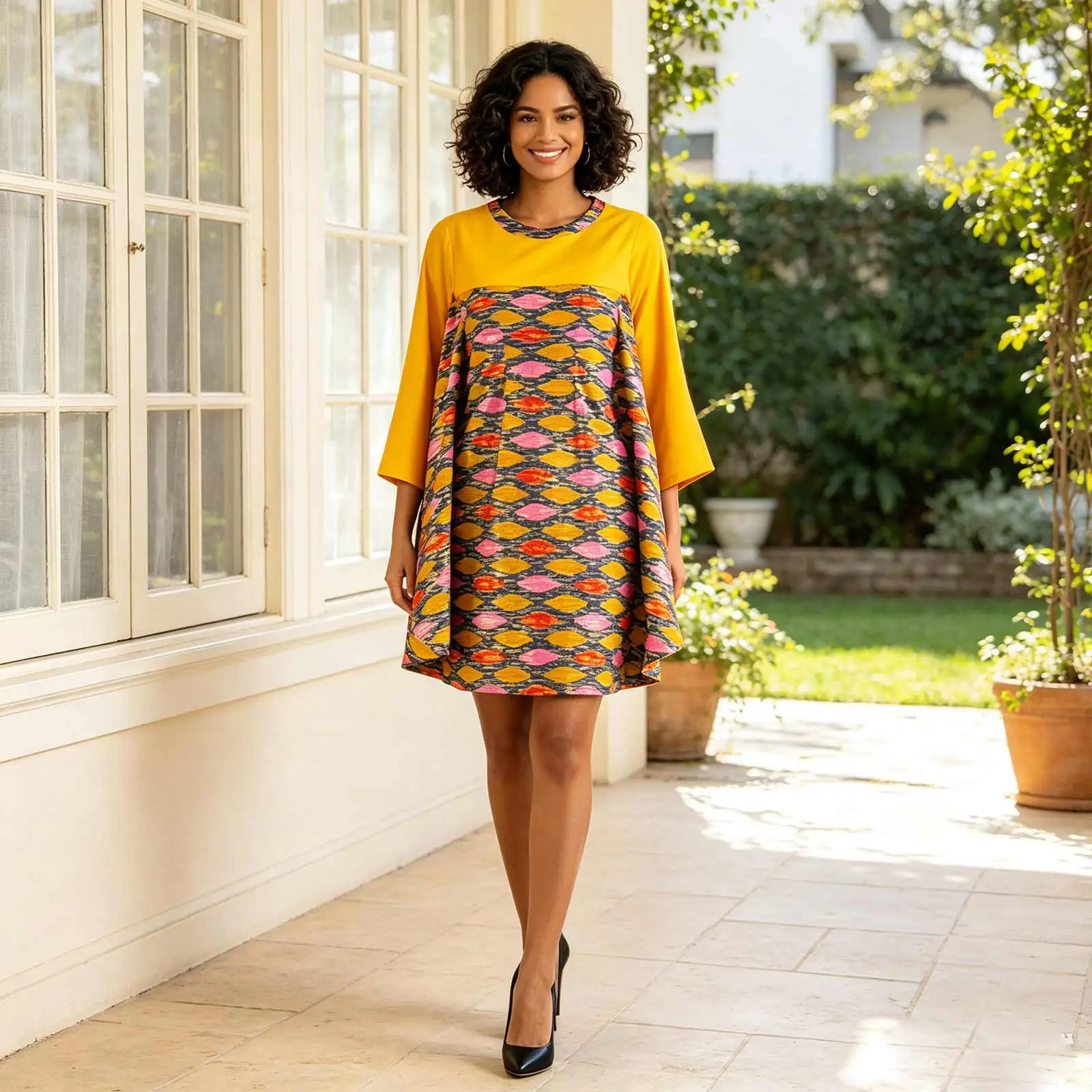 African Female Dresses for Women Private Custom Batwing Sleeve Knee-length O-neck Women Casual Dress Plus Size Cotton A722585