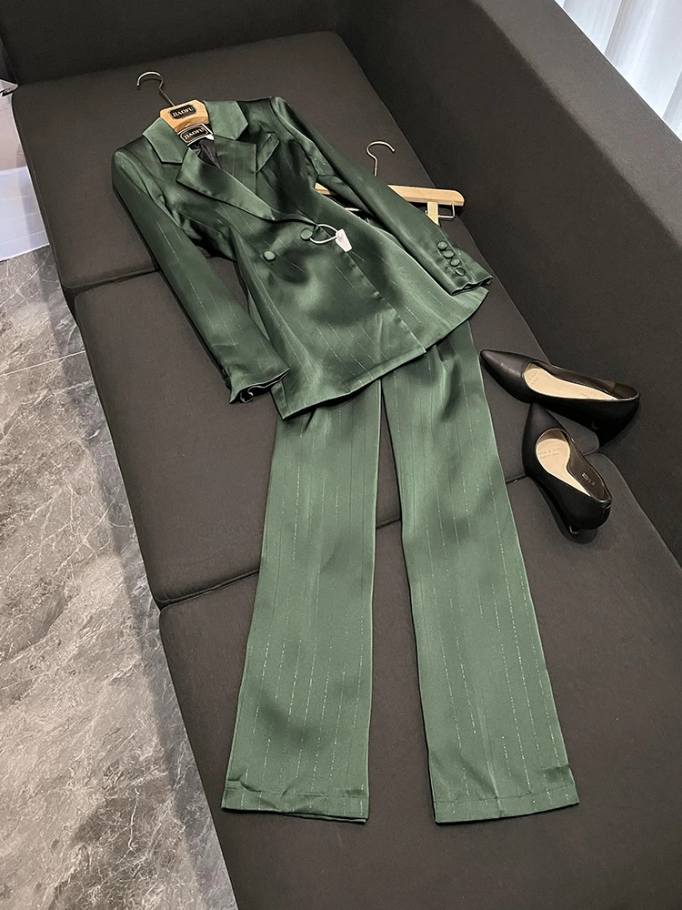 

Women's Thin Acetate Satin Suit Set Wide Leg Pants Ele Outerwear Faionable Workwear Comfortable Fit Quali Crtsmanip