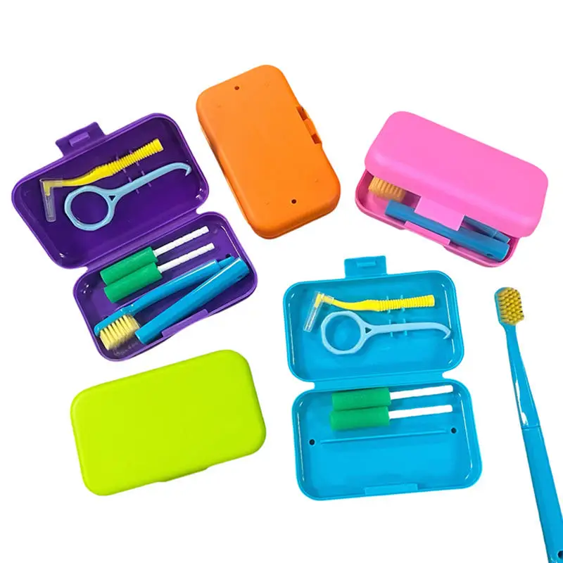 Kits de cuidado de limpieza Dental, cepillo de cuidado bucal de ortodoncia, raspador de lengua, cepillo Interdental, estuche portátil de viaje, higiene limpia