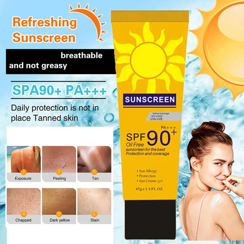 Protetor solar impermeável para rosto e corpo, proteção de braço e coxa, beleza e cuidados com a pele, saúde UV, SPF90 e T6W9, 50g, verão