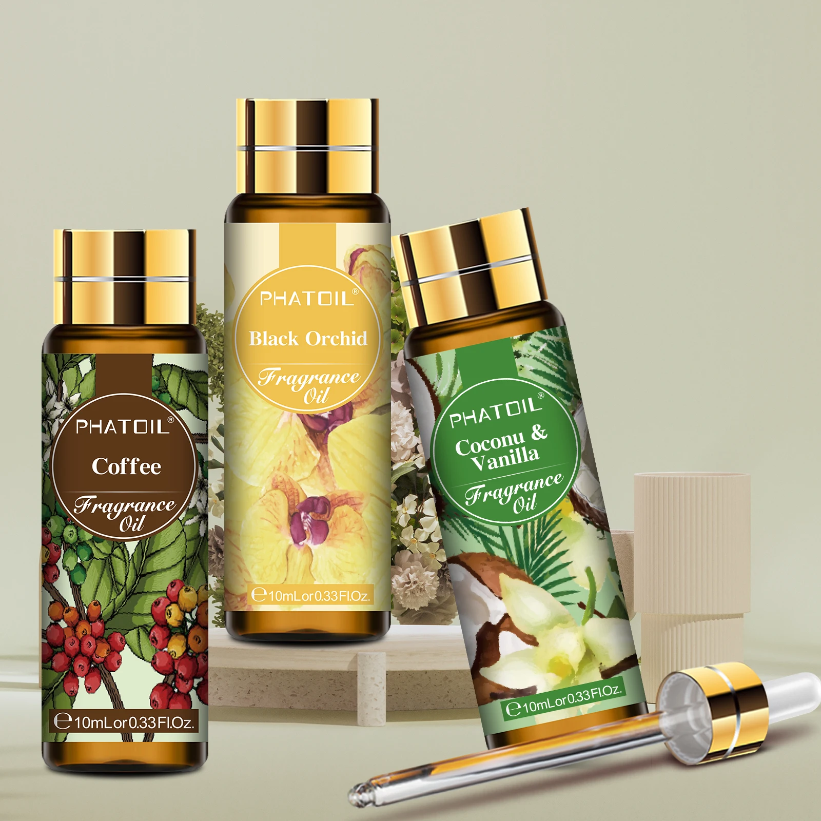 

PHATOIL 3 бутылки ароматического масла набор для диффузора ароматерапии-10 мл кокосового и ванильного кофе черная орхидея ароматические эфирные масла