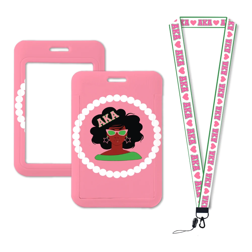 Wholesale Card Sleeve Protector Sorority Custom Fashionable Personality Name Id Card Badge Holder With Ribbon Lanyard