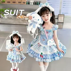 Miniso Cinnamoroll Children's CosPlay Kuromi Dress Blue Girl Strap Skirt My Melody Dress Princess Dress Girl's Birthday Gifts