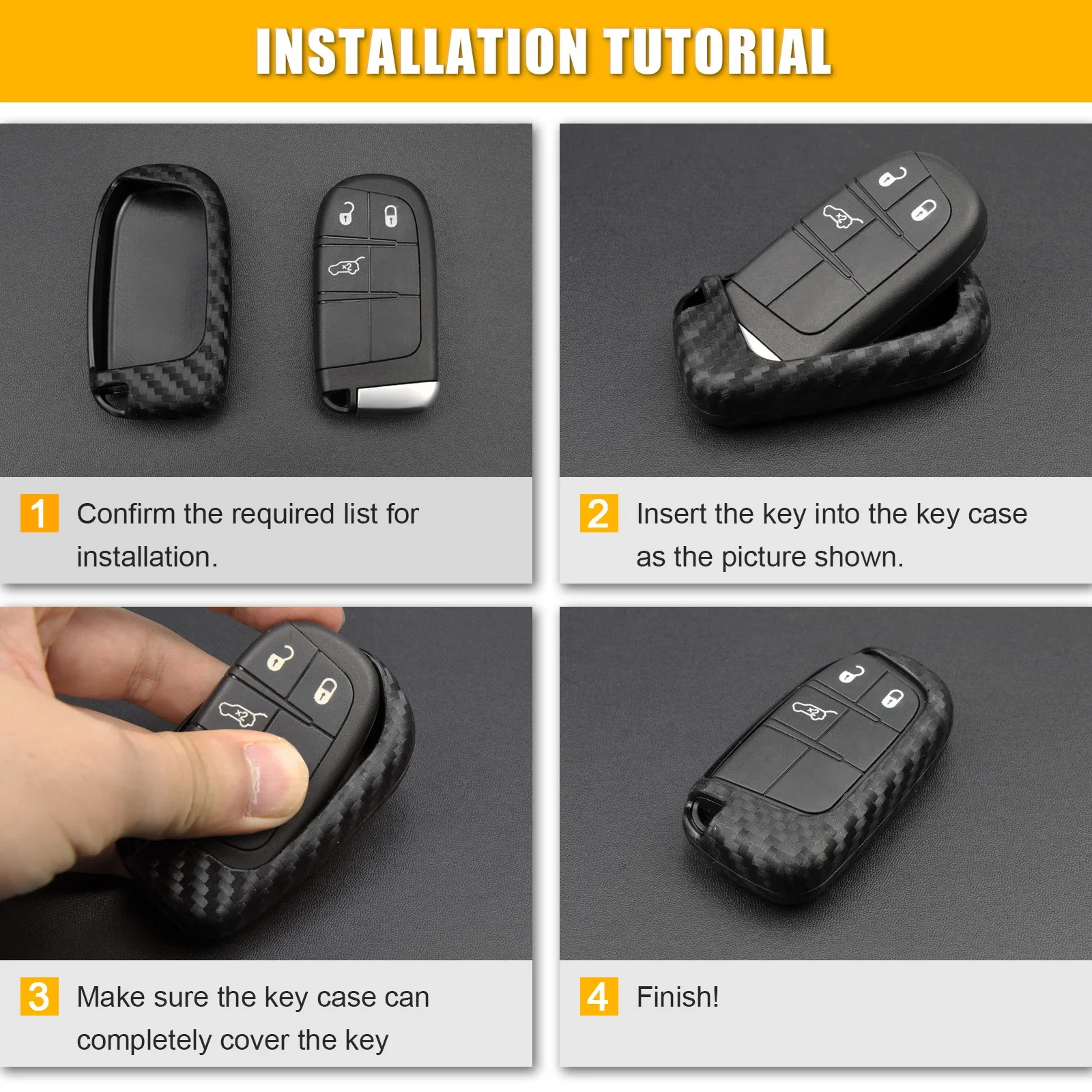 Funda de silicona de fibra de carbono para llave inteligente, para Jeep Grand Cherokee Compass Renegade/Dodge Journey Durango/Fiat 500X/Chrysler 300