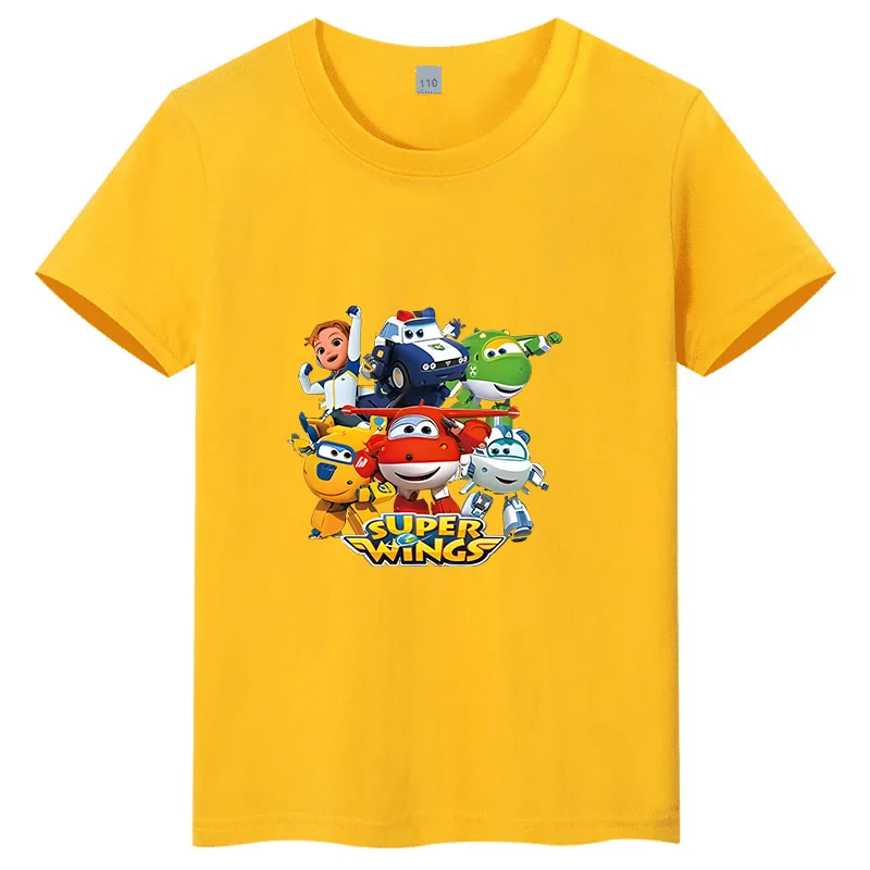

Disney Super Wings Family Photo Combination Cartoon Pattern Printed Children's T-shirt Round Neck Casual Top Short Sleeve