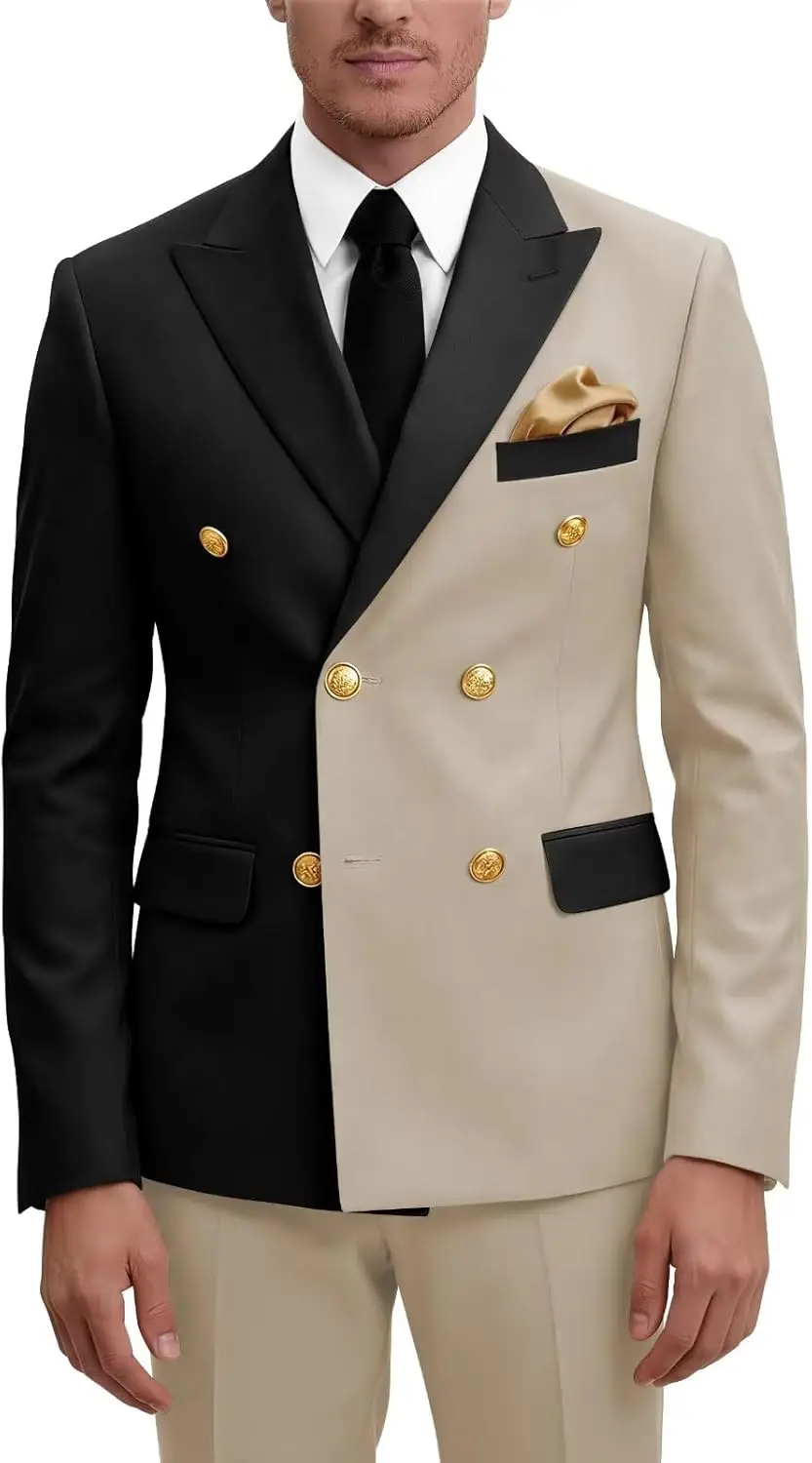 

Double Breasted Suit for Men Slim Fit Wedding Homecoming Prom Gold Button Blazer Pants Outfit