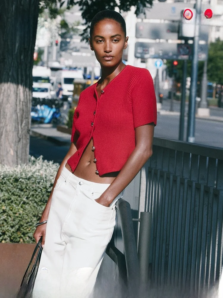 

Красный вязаный свитер, внутренняя одежда, кардиган в рубчик ort Sve Cotton Blend H&M, женский зимний базовый слой Faion 29802