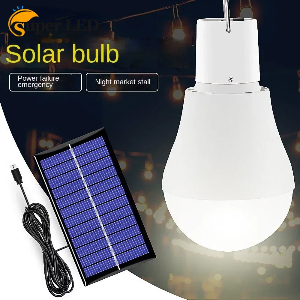 

Solar Light LED Rechargeable Charge Bulb Hanging Courtyard Garden Camping Lamp Outdoor Indoor Emergency Built in Battery Flood