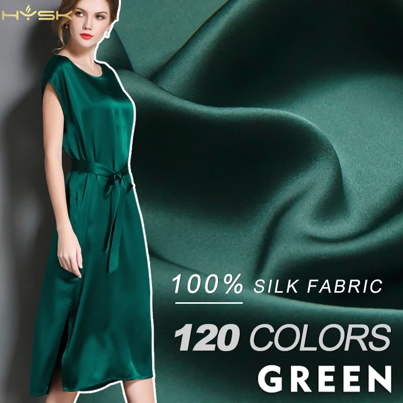 HYSK 100% pure silk satin fabric bridal solid green dyed heavy chartreuse mulberry charmeuse wholesale roll for silk pillowcase