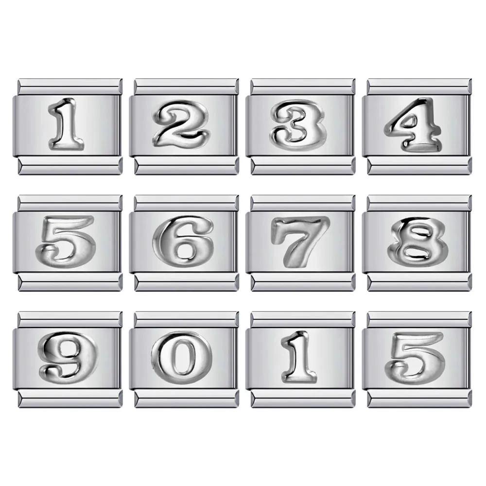 2025 feminino masculino cor prata 0-9 figura número links italianos charme caber 9mm pulseira de aço inoxidável moda diy fazendo jóias