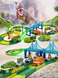 Track Race Car Toys for Boy, Trem dos dinossauros, World Road Race, Playset flexível, Melhor presente