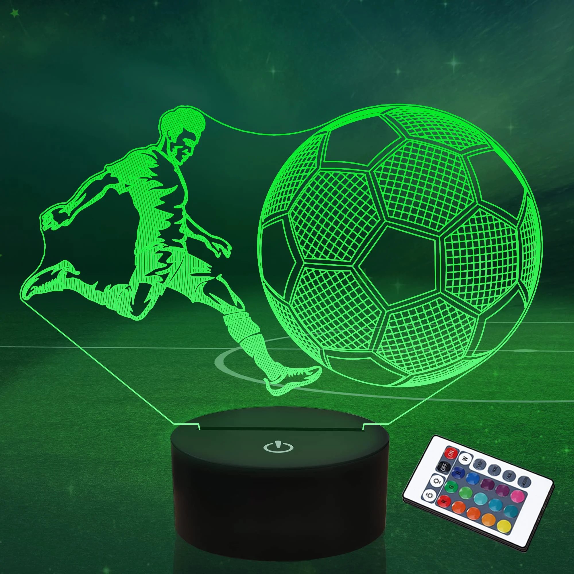 Soccer Gifts for Kids, Soccer 3D Illusion Lamp Football Night Light 16 Colors Flashing Changing Desk Lamps for Boys Room Decor