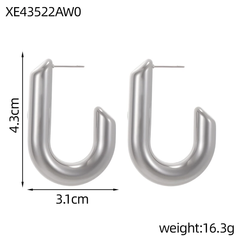 Chunky Stud Earrings Non Tarnish Geometric Jewelry Gold Plated Stainless Steel Hollow Triangle J Shapes Hoop Earrings Women view 5