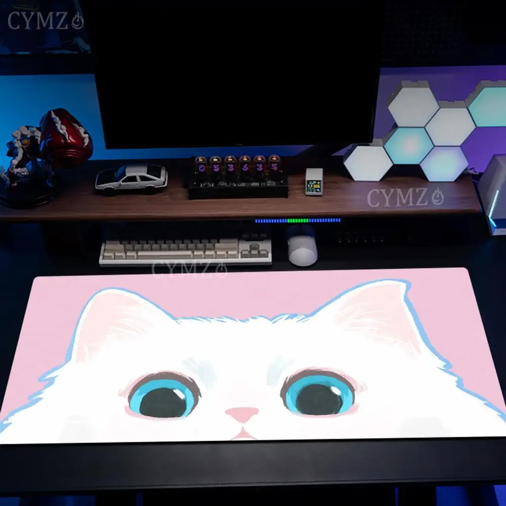 

Cartoon style cute white cat Mouse Pad Desk Mat with Stitched Edge anti-slip Durable pc accessories Gaming mats maus pad rug