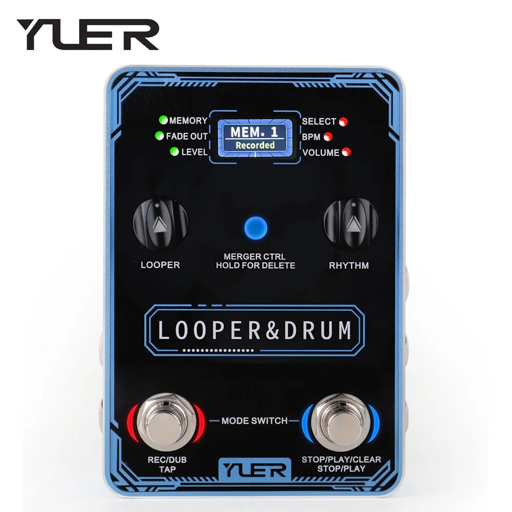 

YUER Looper Drum Electric Guitar Pedal Phrase Loops＆Drum Machine 40 Storage 100 Drum Rhythms 10 Metronomes Guitar Bass Parts