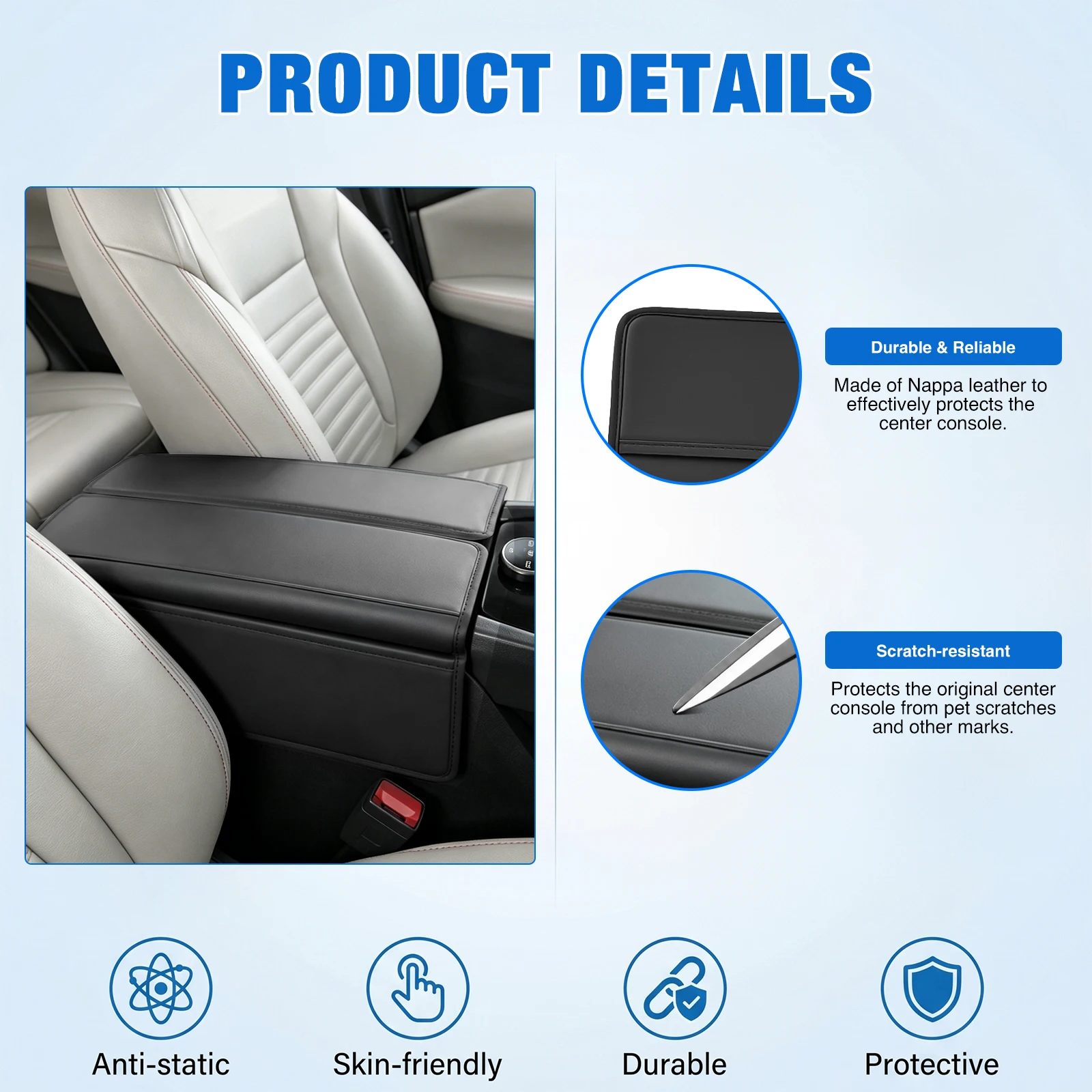 Nilight Center Console Cover Fit for Nissan Rogue 2021-2026 and 2013-2018 Nissan Altima, Waterproof Leather Armrest Cover, Middle Arm Rest Cushion Pad with Side Storage Pocket, Interior Accessories, Anti-Scratch Protector, Black view 8