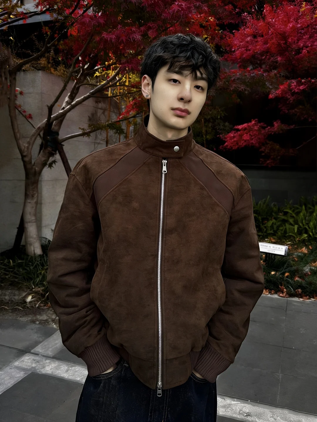 

Мужская коричневая кожаная куртка-пэчворк из искусственной кожи с воротником-стойкой, весенняя, высококачественная, в американском стиле, для мотоциклистов