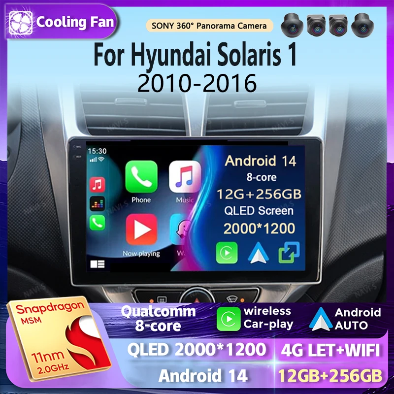 

Android 14 для Hyundai Solaris 1 2010-2016 2K QLED стерео Автомагнитола мультимедийный видеоплеер GPS AI голос 4G CarPlay головное устройство BT