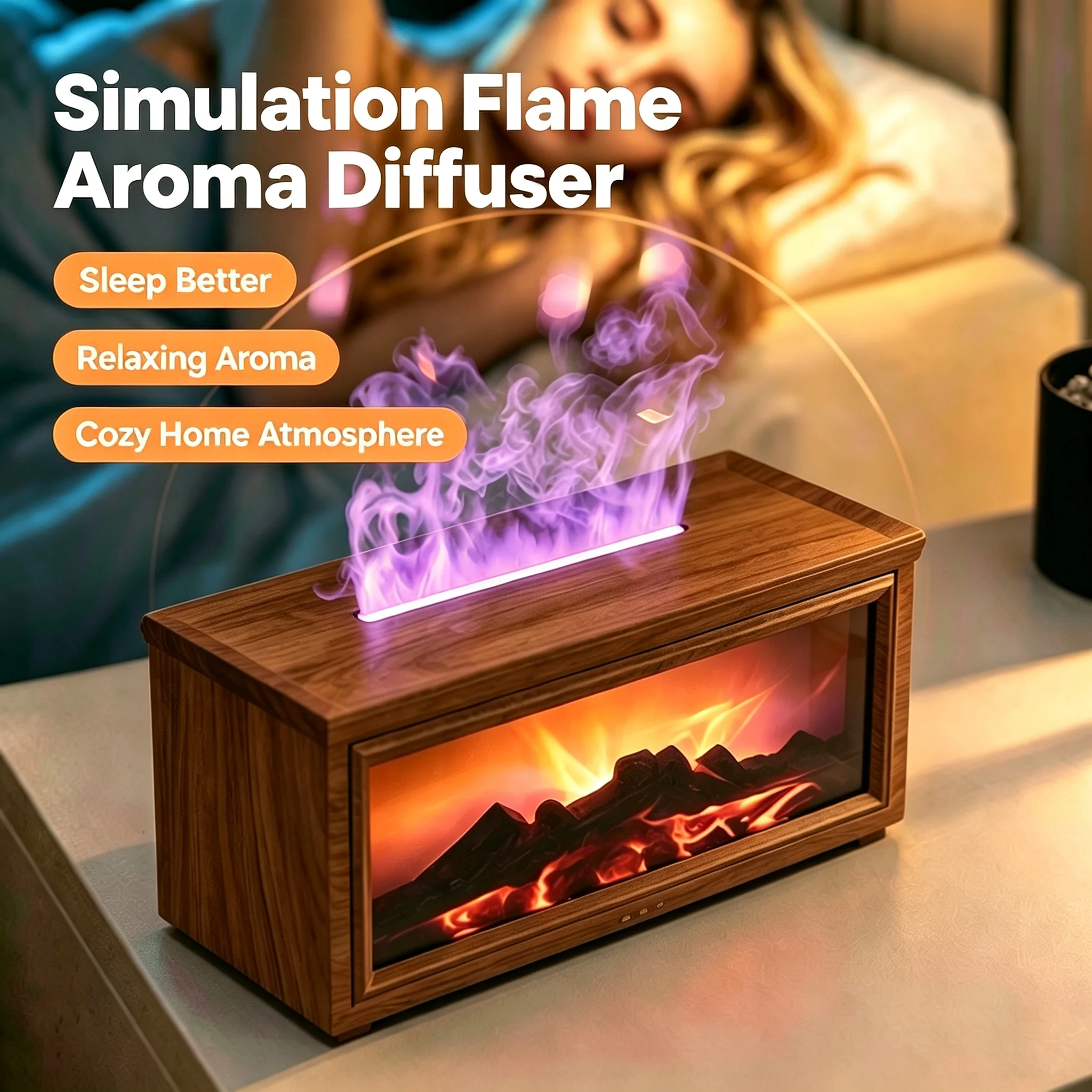 Simulated Fireplace Aroma Diffuser Remote Control 2‑in‑1 Essential Oil Diffuser Humidifier Waterless Auto‑Off Decor Flame Lamp