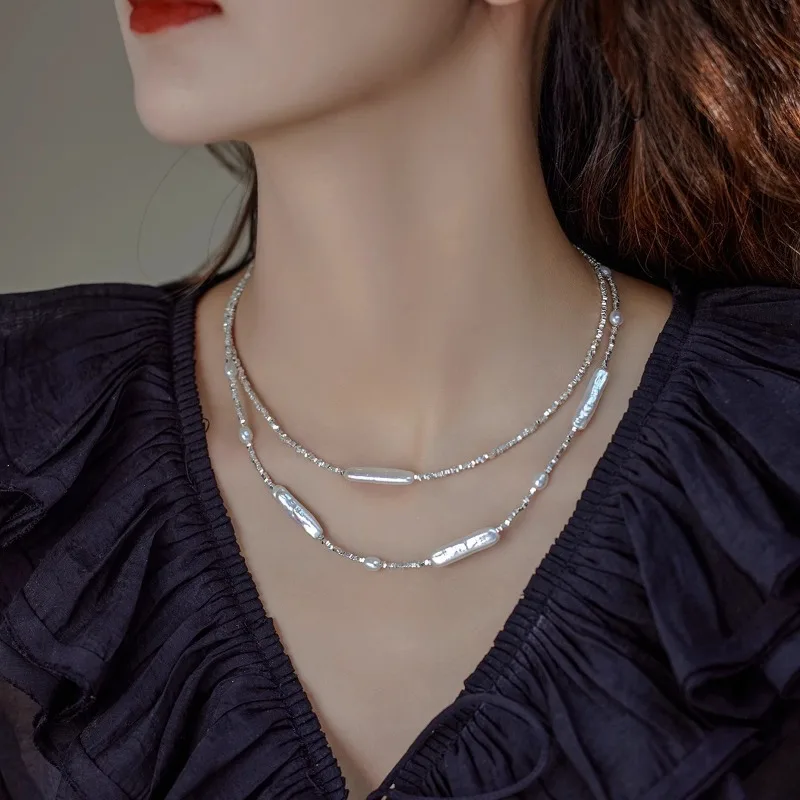 

Baroque Freshwater Pearl Beaded Necklaces Ins Fashion Layered Chain Irregular Freshwater Pearl Choker Bridal Jewelry For Women