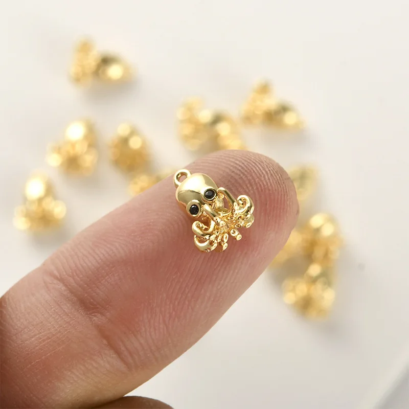 14k Gold Color Cute Three-dimensional Little Octopus Starfish Small Pendant DIY Bracelet Necklace Ear Jewelry Accessories