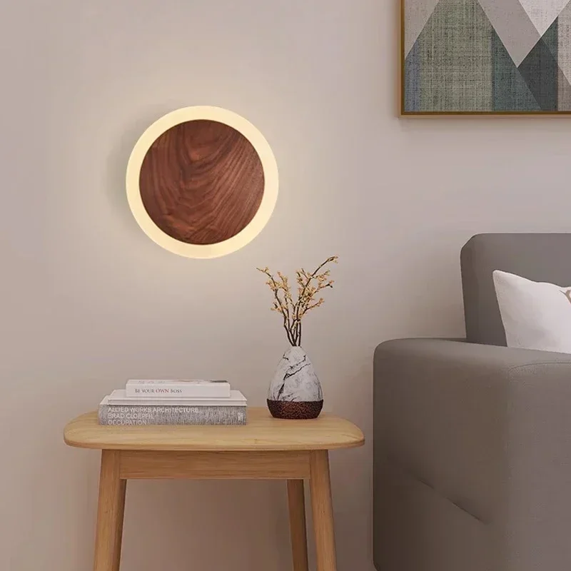 Lámpara LED de pared de nogal nórdico, aplique de pared interior moderno para dormitorio, sala de estar, Hotel, pasillo, accesorios de iluminación de decoración del hogar