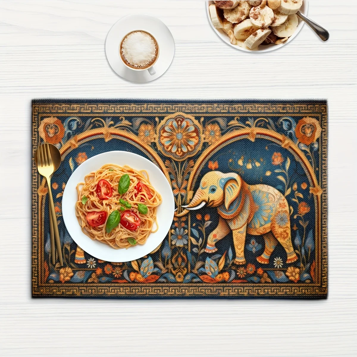 4 قطع مفارش، مفارش قبيلة الفيل، مفارش طاولة مقاومة للحرارة، للداخلية والخارجية والمطبخ