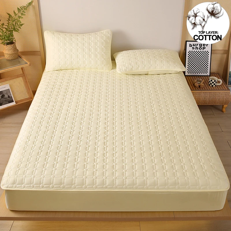 

Premium Antibacterial Breathable Mattress Cover, Mattress Protector, Soft Comfortable, Noise-free,Single/Couple Bed Size,Beige