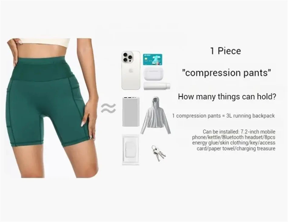Schnell trocknende Marathon-Laufshorts für Damen mit Hüfttasche, Kompressions-Radlerhose, Jogging-, Yoga-, Fitness- und Outdoor-Sportshorts – Detail 9