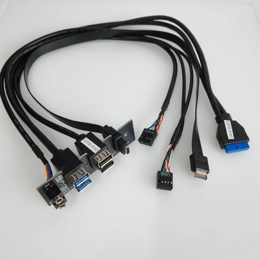 Motherboard Extension Chassis Front Panel Cable 19Pin 9Pin Type-E E To Type-C 2-Port USB 2.0 3.0 3.1 HD Audio 3.5mm  94mm x 27mm