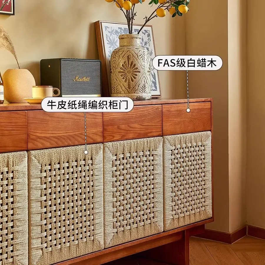 Medieval solid wood dining side cabinet, living room, household wall locker, simple modern storage, tea cabinet, small apartment