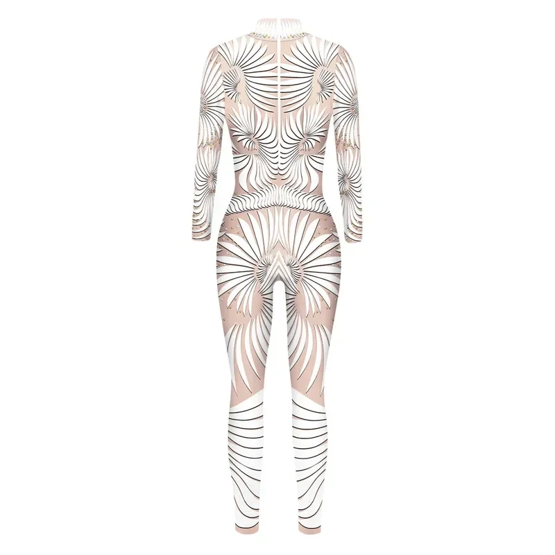 New 2025 Skeleton Robot 3D Printing Bodysuit Zipper Back Halloween Costume Full Body Fall Jumpsuits for Women WeddingX158