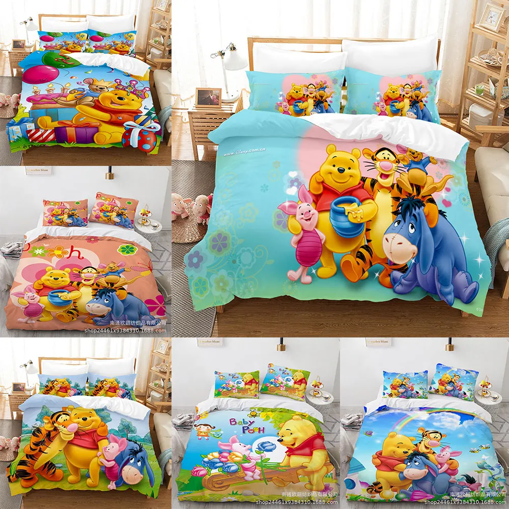 

Winnie the Pooh Bear Bedding Sets Cartoon Comforter Quilt Bed Cover Duvet Cover Pillow Case 2-3 Pieces Sets Kids Adult Size