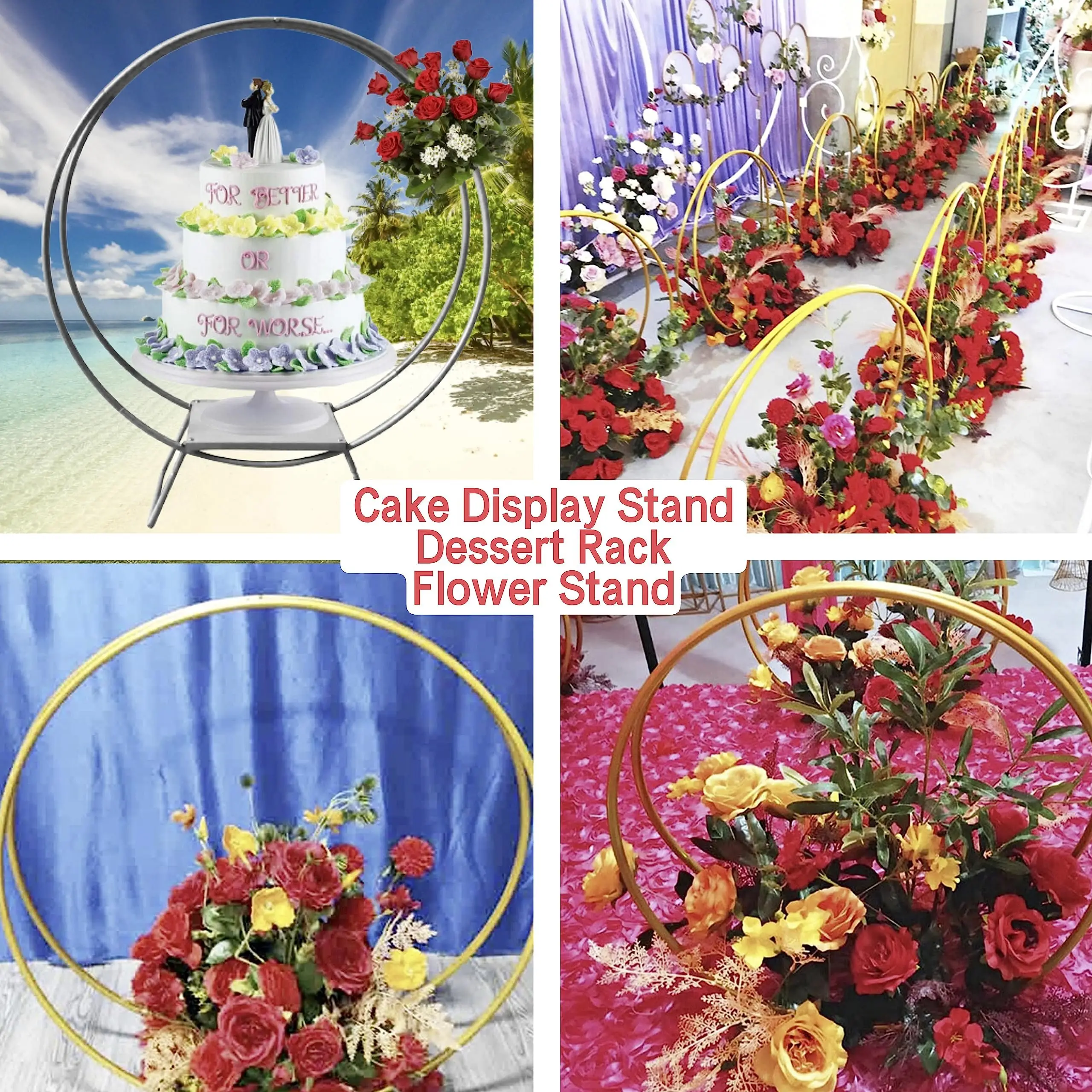 37 Polegada-prata redonda bolo de casamento suporte, bolo & flor expositor, decoração de mesa quadro arco pano de fundo suporte, arco grande bolo