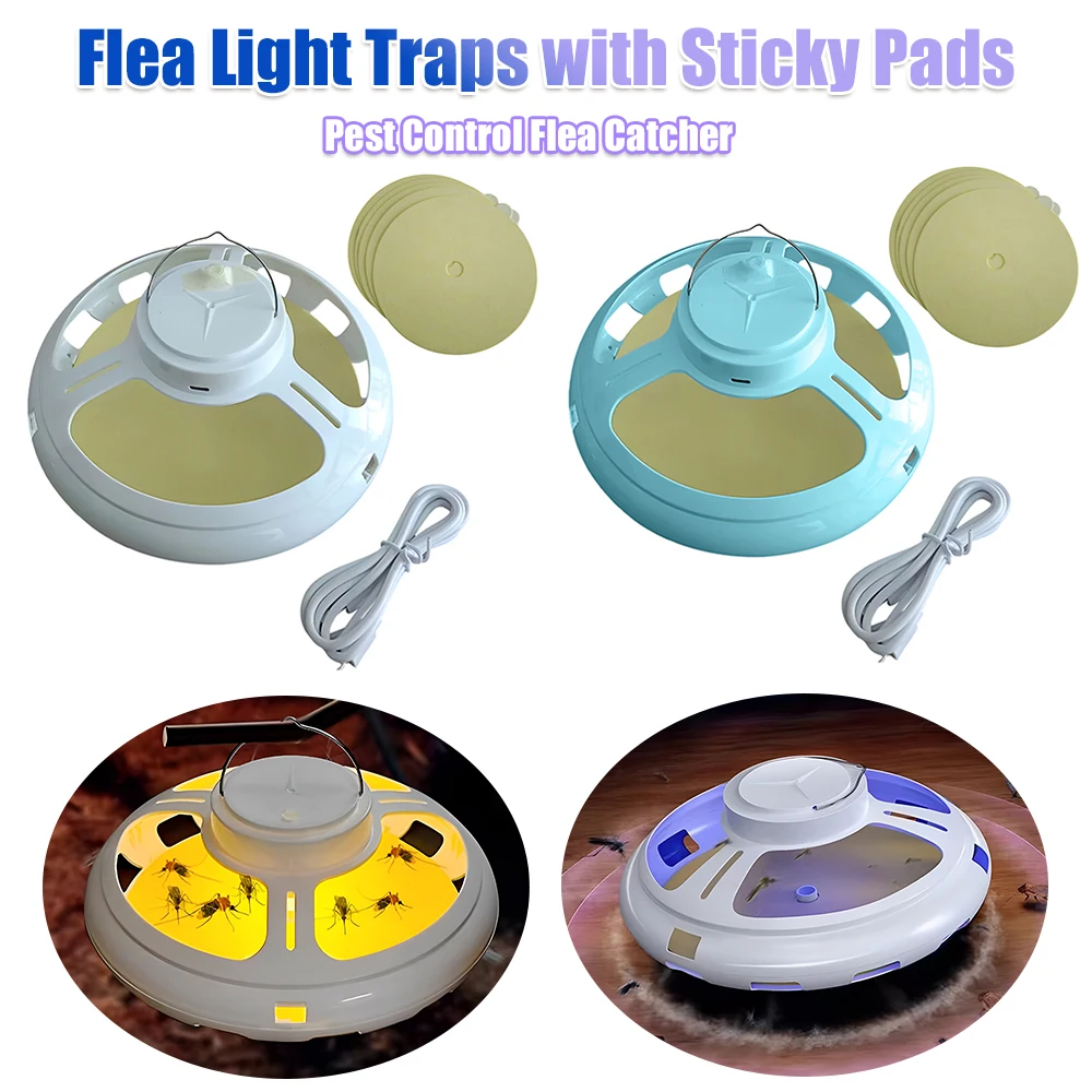 Flea Light Traps with 5 Sticky Pads USB Rechargeable Hanging Flea Lamp Multifunctional Pest Control Killer for Indoor Outdoor
