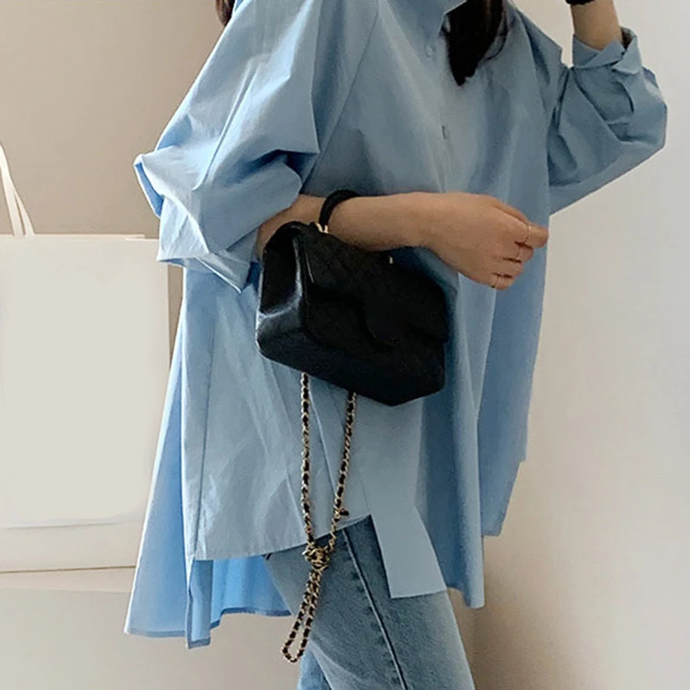 

Long Sleeve Loose Fit Shirt for Women in Solid Color with Creative Unique Design Made from Comfortable Acrylic