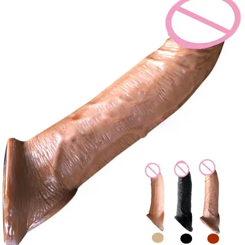 21cm Realistic Peniss Sleeve Extender Large Reusable Peniss Condom Delay Silicone Extension sexx Toy for Men Cock Enlarger