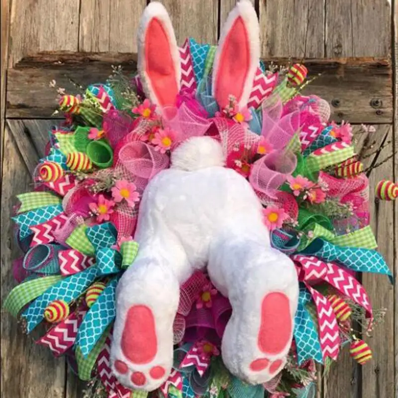 

Easter Bunny Garland 2025 New Easter Bunny Wreath Colorful Door Wall Oranments Home Party Creative Garland Easter Decorations