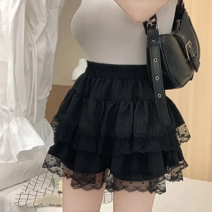 Koreanische Sle Hohe Taille Puffy ort Rock frauen Sommer Faion Ballett Sle Spitze Trimmen Anti-Licht Kuchen Design f rock