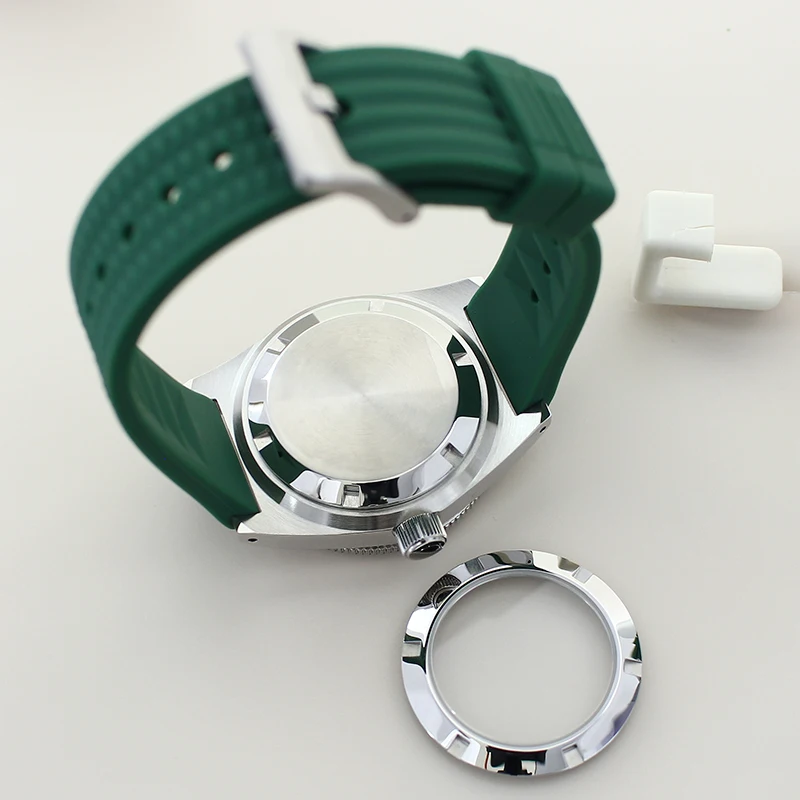 Водонепроницаемый корпус часов 40 мм, зеленый резиновый ремешок для часов, сапфировое стекло для Seiko NH35 NH36 NH34/38, механизм 28,5 мм, циферблат, Лидер продаж