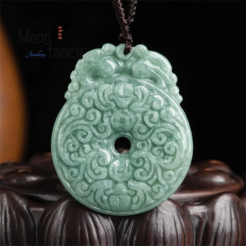 

Genuine Natural A-goods Jadeite Double Dragons Blessed to Antique Peace Button Ancient Style Jade Pendant Fashion Jewelry Mascot