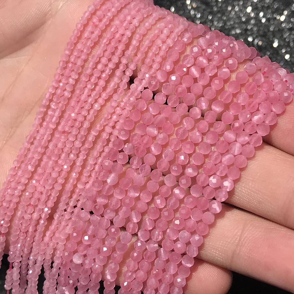 Natürlicher blauer Saphir, rund, facettiert, lose Spacer, winzige Perlen, DIY-Armband, Ohrring, Charms für die Schmuckherstellung, 38,1 cm, 2/3/4 mm