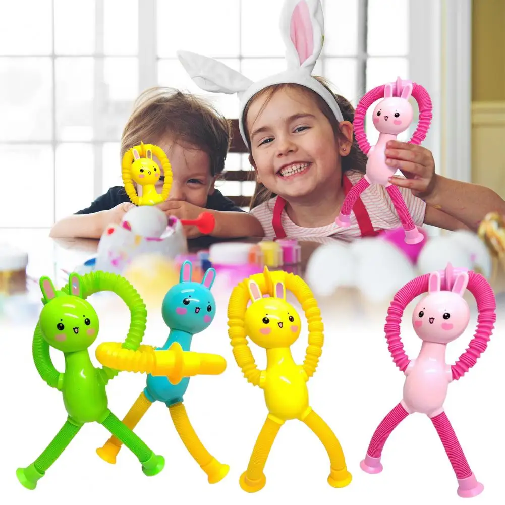 

Cute Rabbit Stress Toy Easter Bunny Toy Set for Kids Transformable Shapes Suction Cup Tubes Stress Relief for Boys for Kids