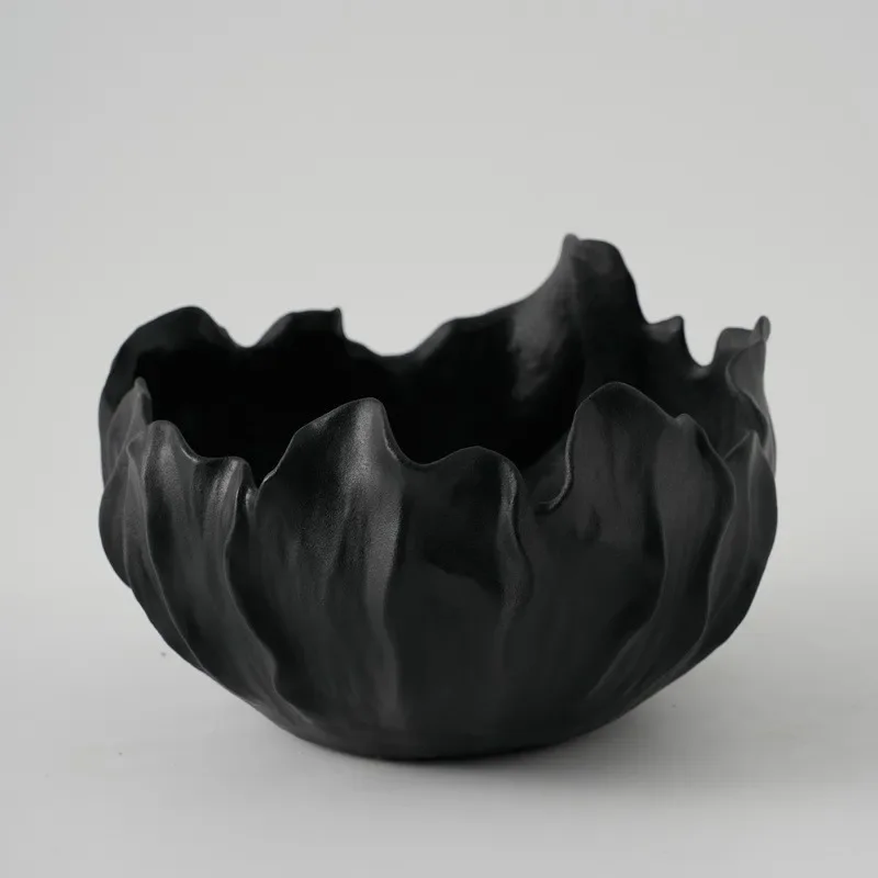 Modern Black Ceramic Vase Creative Fruit Plate Retro Jar Home Soft Decoration Ornament for Living Room Model Display Jewelry